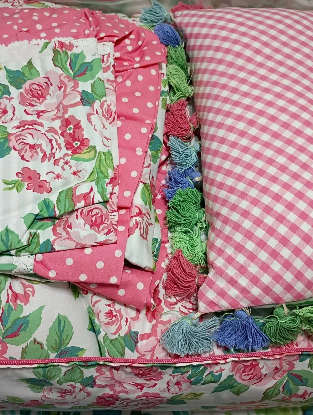 Matilda Jane Floral Pink Green Quilted Comforter Shams Pillow Set Full Queen NWT